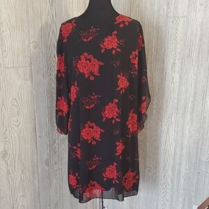 Grace Karin Black Dress with Red Floral Design